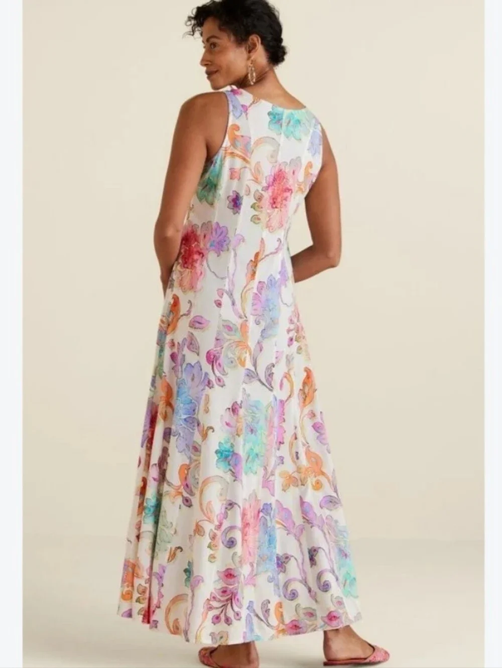 Soft Surroundings watercolor floral sleeveless maxi dress